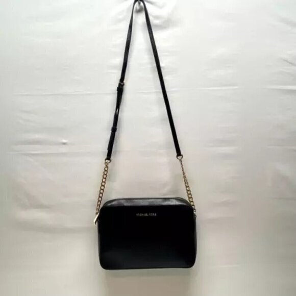 Michael Kors Jet Set East West Crossbody Black Pebbled Saffiano With Gold Trim - Picture 2 of 14